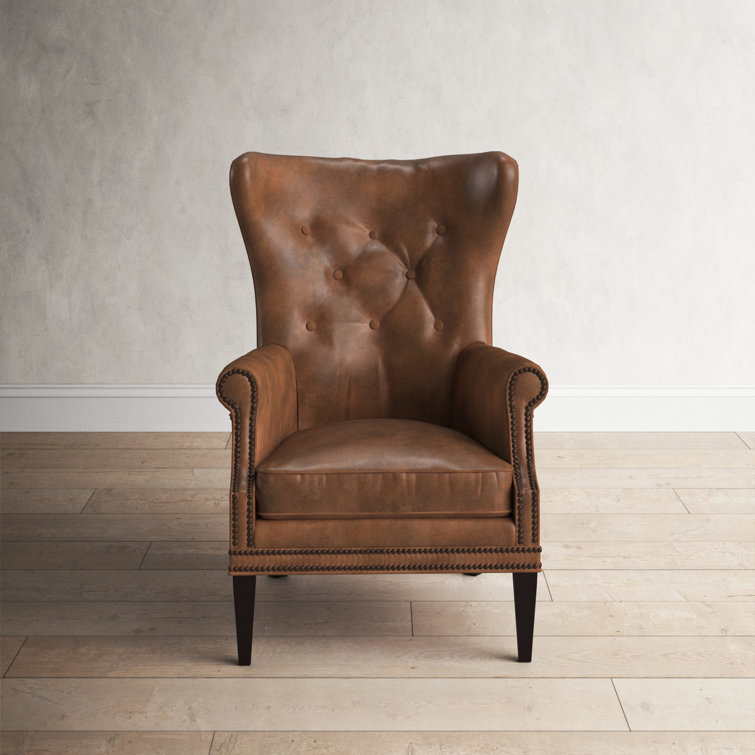 Distressed leather wingback discount chair